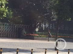 1年级小学生迟到 听到国歌后在校门外立正敬礼