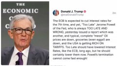 特朗普一天三次炮轰鲍威尔,称早就该将他开掉